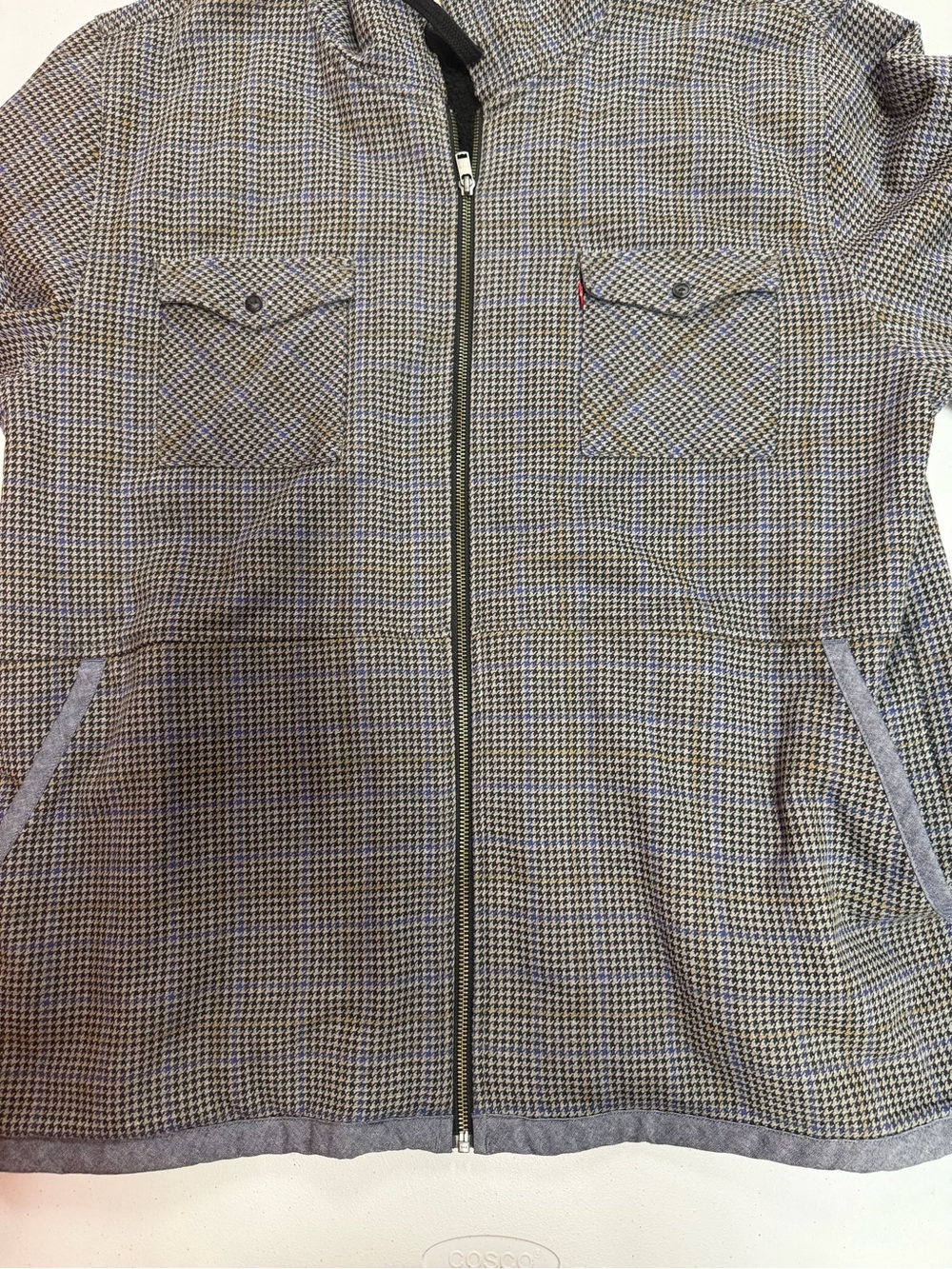 Levi’s Men’s XXL Hooded Houndstooth Plaid Sherpa Lined Zip Jacket B332 - Picture 3 of 5